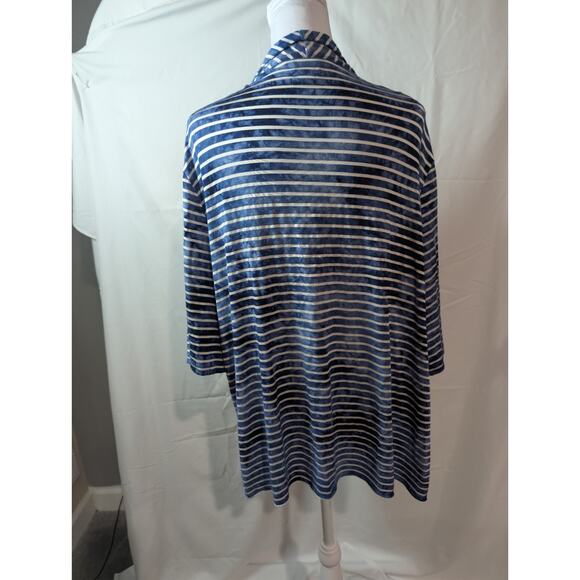 CJ Banks Cardigan Women's Plus Size 2XL Blue Open Striped 3/4 Sleeve Shirt Tunic - Picture 6 of 14